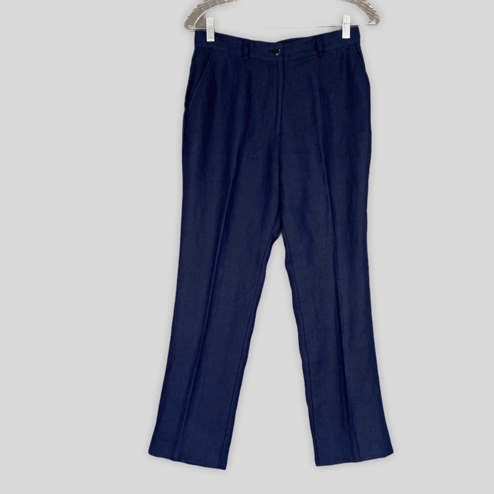 Tommy Hilfiger Womens Blue Linen High Waist Crop Capri Pants Trousers size 6